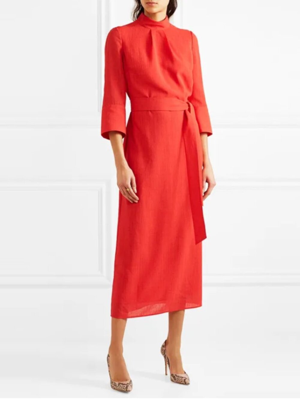 CEFINN Belted Voile Midi Dress NWT